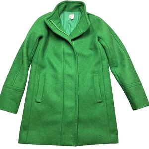 J Crew Womens Wool Blend City Pea Coat Green Full Zip Funnel Collar Lodge XS 0